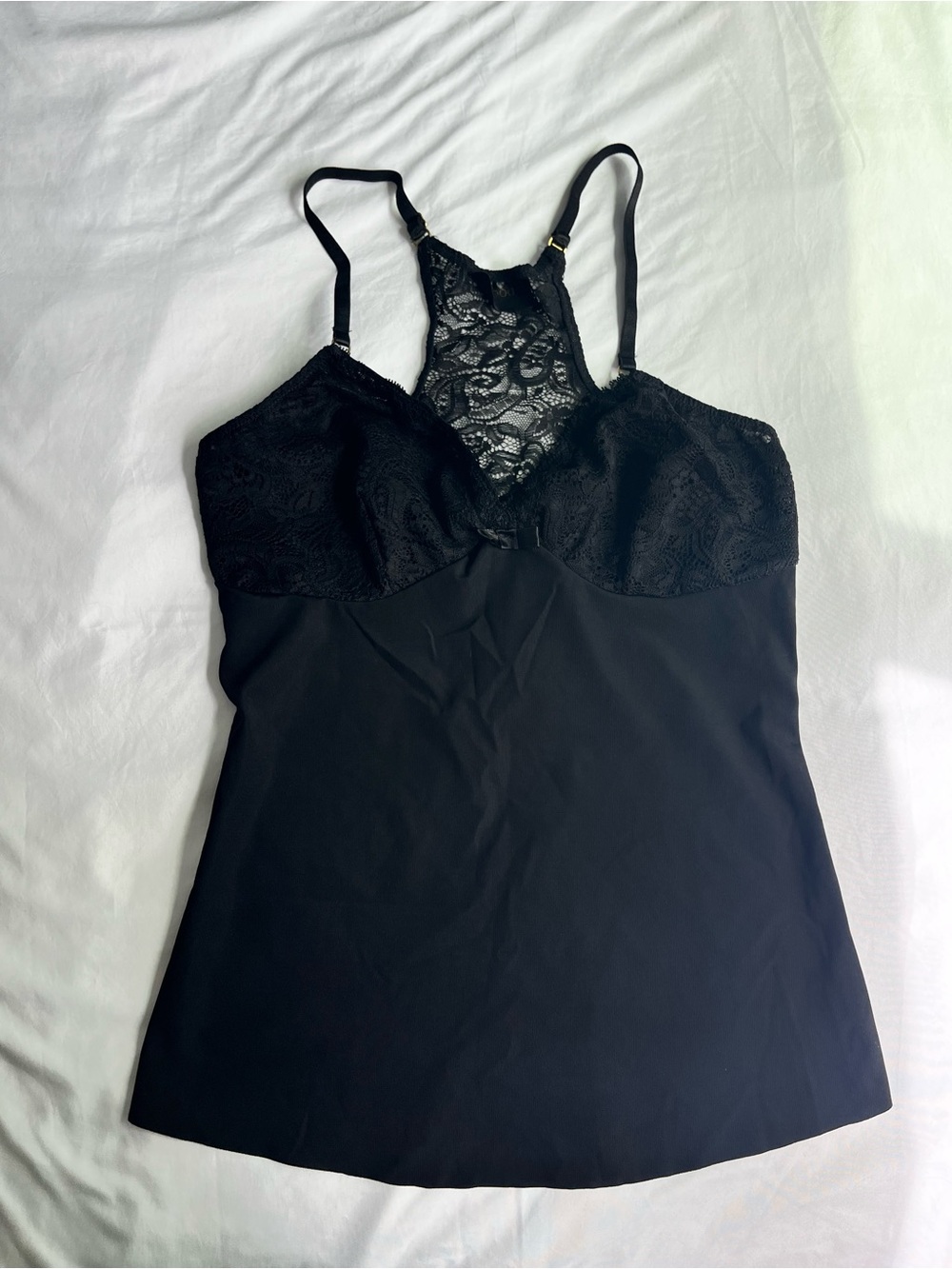 Black Lace-Front Camisole Slip with Racerback Detail